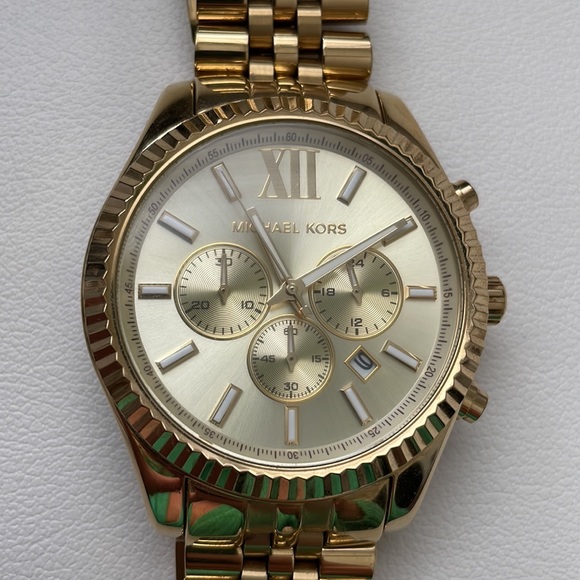 Michael Kors Watch Men's Chronograph Lexington Gold-Tone Stainless Steel - Picture 3 of 7